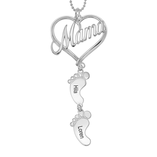 Mother's Day Mama Heart Pendant With Baby Feet Charm