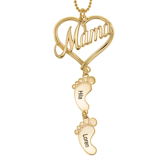 Mother's Day Mama Heart Pendant With Baby Feet Charm