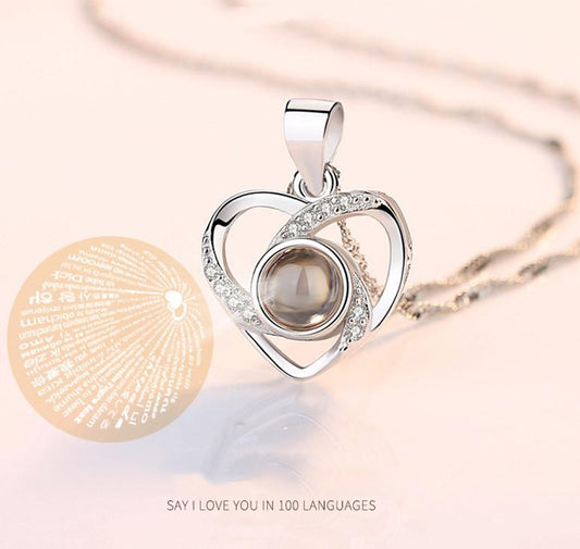 Christmas Gift-100 Languages I Love You Clavicle Chain Heart Shape Pendant Necklace