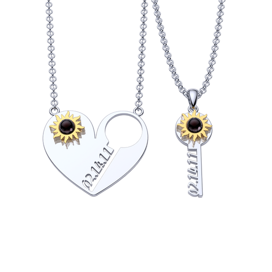 Mother's Day Gift Love + Key Anniversary Couple Necklace