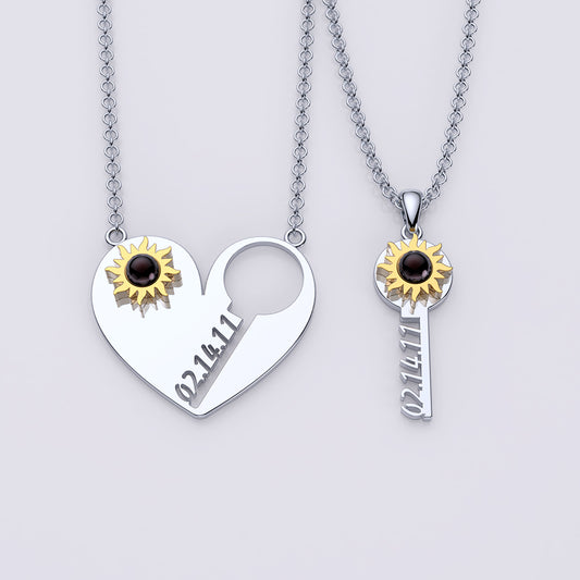 Mother's Day Gift Love + Key Anniversary Couple Necklace