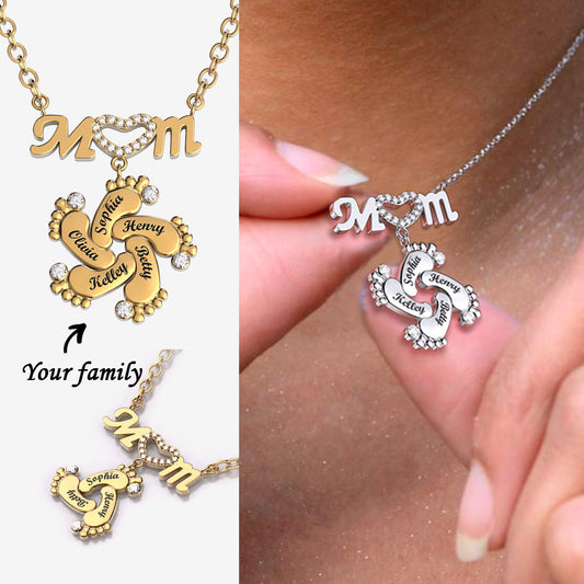 Mother's Day Gift Personalised Heart Crystal Mom Necklace With Baby Feet