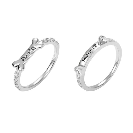 Mother's Day Gift Engraved Ear & Bone Shaped Pet Ring