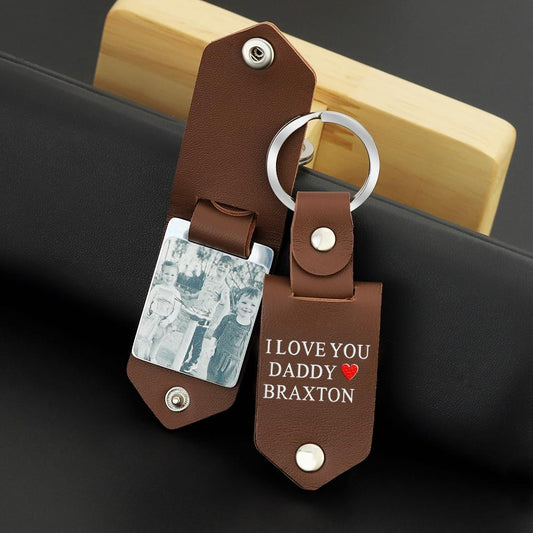 Mother's Day Gift Custom Photo cowhide Leather Keychain