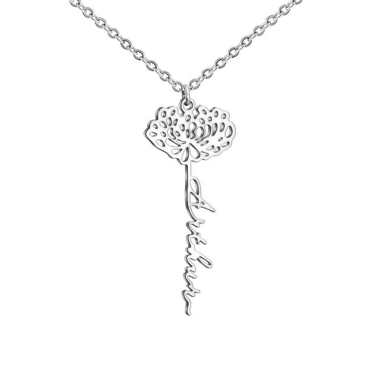 Mother's Day Gift Dainty Name Necklace With Birth Flower