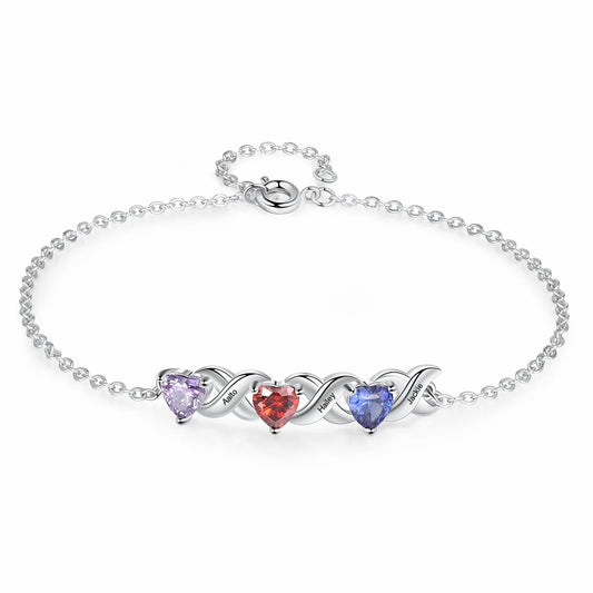 Mother's Day Gift Family Custom Bracelet Heart Personalized with Birthstones