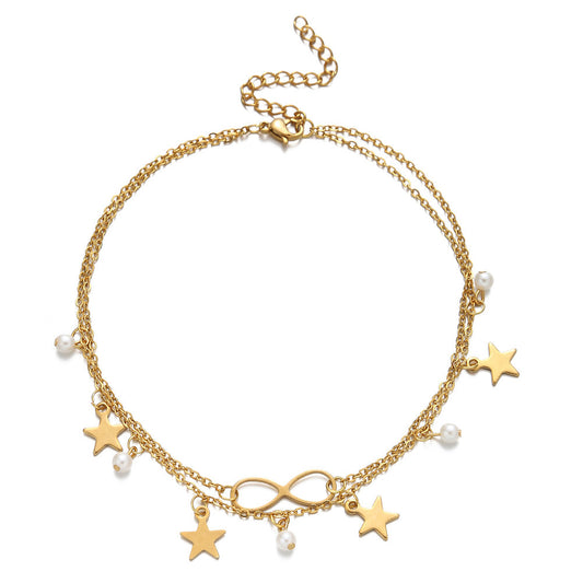Infinity Anklet with Star Charm Bohemia Summer Party Foot Chain for Women