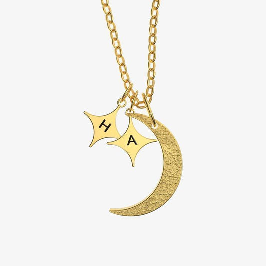 Mother's Day Gift Moon and Stars initials Necklace