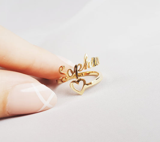 Mother's Day Gift Personalized Single Name Heart Ring