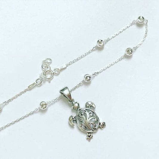 Sea Turtle Charm Anklet in Silver Boho Summer Beach Gift for Women