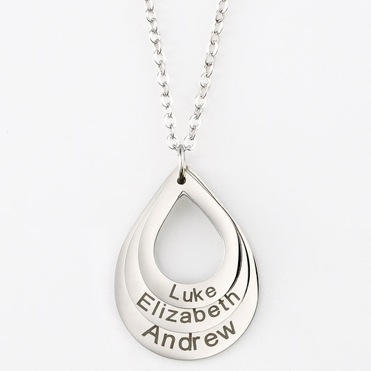 Christmas Gift ’Engraved Drop Shaped Family Necklace