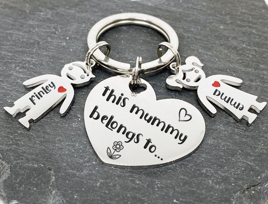 Christmas Gift-This Mummy Belongs to... Heart Polished Personalised Keychain