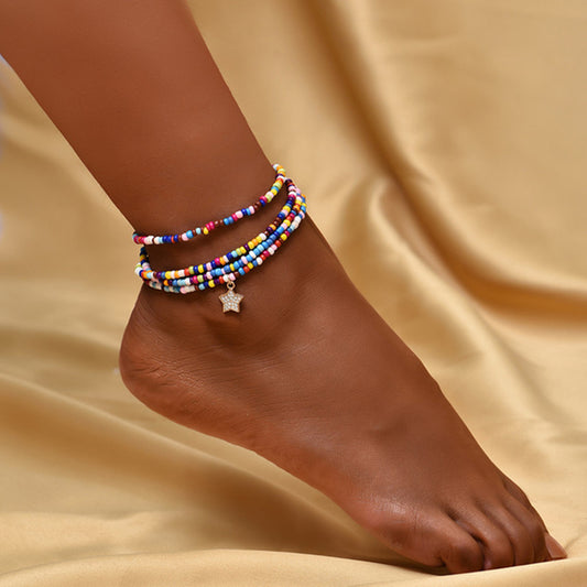 Boho Star Beaded Anklet Handmade Summer Beach Foot Chain for Women Girls