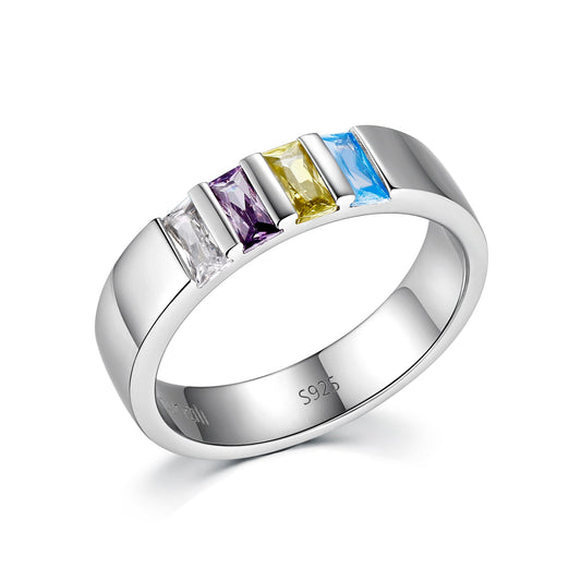 Sterling Silver Birthstone Family Elegant Ring