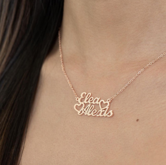 Double heart name necklace