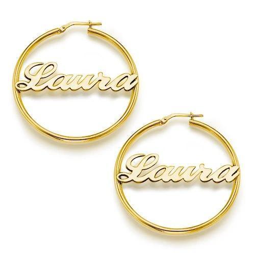 Mother's Day Gift 18k Gold Plated Sterling Silver Hoop Name Earrings