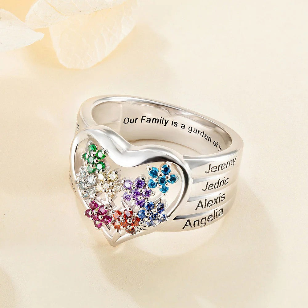 Personalized Family Ring with Names and Birthstones