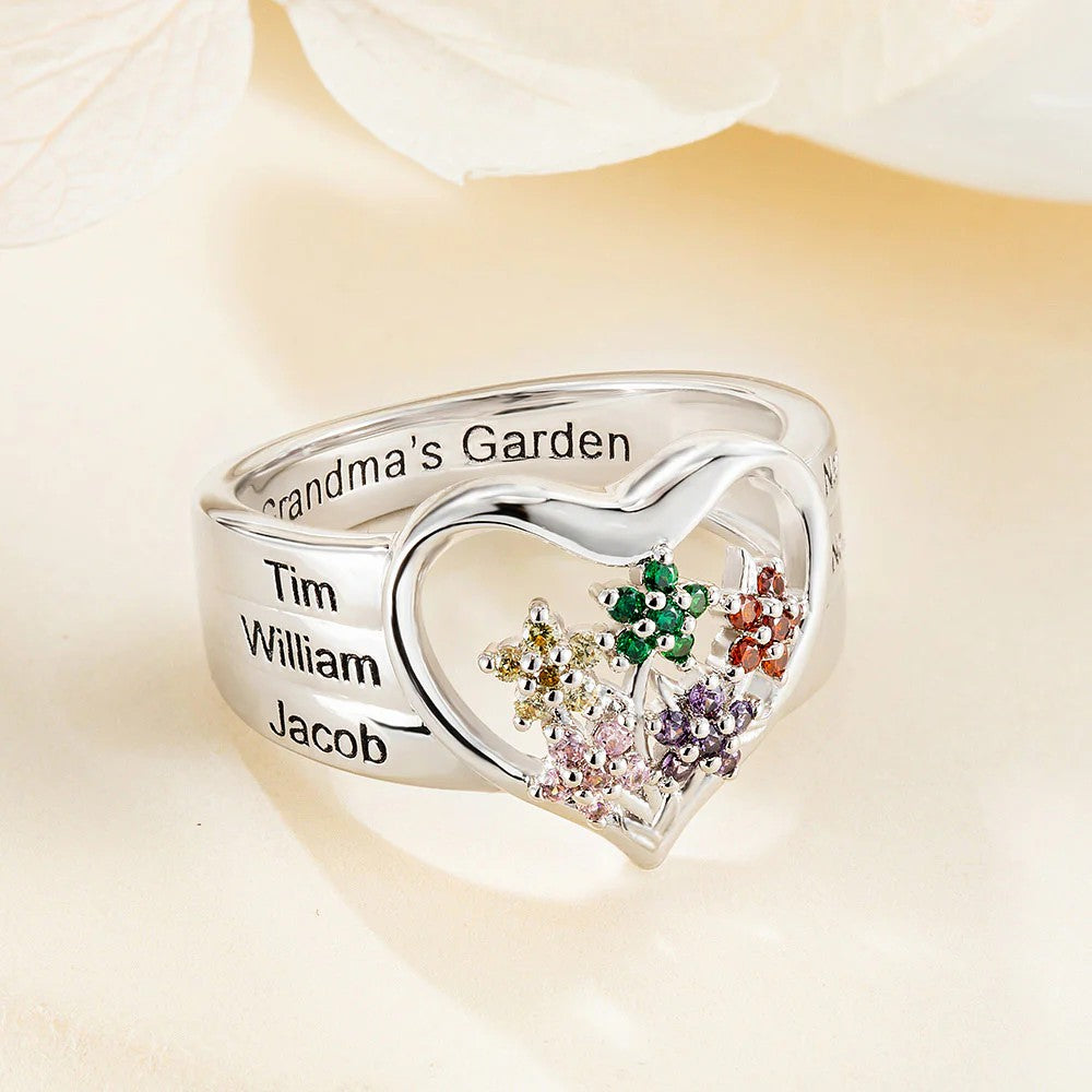 Personalized Family Ring with Names and Birthstones